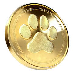 Golden coin of Paw, Shiba or Doge. a meme coin digital currency. with transparent background