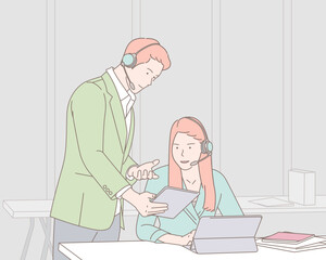 People working in call center. Premium Vector