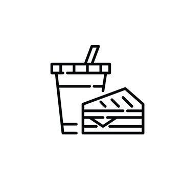 Ready To Eat Lunch Meal. Fountain Drink And Grilled Sandwich. Pixel Perfect, Editable Stroke Line Icon