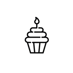 Cupcake with a birthday candle. Festive bakery treat. Pixel perfect, editable stroke icon