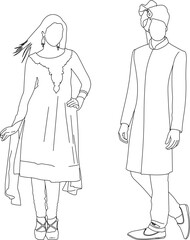 sketch vector illustration of indian bollywood actress in traditional dress