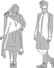 sketch vector illustration of indian bollywood actress in traditional dress