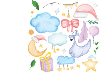 Set of watercolor new born element decoration design. baby new born, invitation templates, 