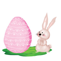 Watercolor Illustration Easter Rabbit and Easter Egg. watercolor rabbit flying airplane, paperplane, sleeping in the sky