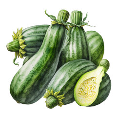 Fresh and Vibrant Watercolor Zucchinis. Generative AI