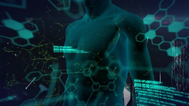 Animation of scientific data processing over human body in background