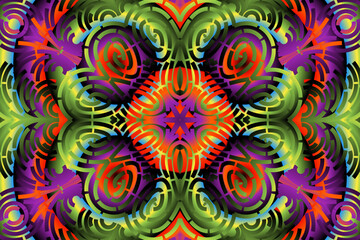 Fototapeta na wymiar Beautiful caleidoscope symmetrical colourful gradient flowers line art of traditional background batik dayak ornament design template elements 
