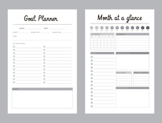 Goal Month Planner template. Business organizer page. Paper sheet. Realistic vector illustration.