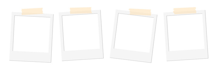 Isolated Blank White Polaroid Frames with Tape