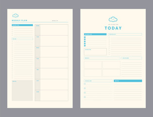 (Cloud) Today and weekly planner. Minimalist planner template set. Vector illustration.