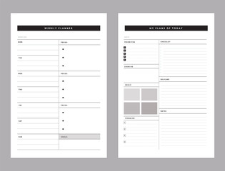 2 set of Daily, Weekly Planner template. Make your day more easily and happy. Vector template.	