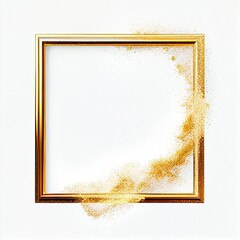 Gold glitter swirling particles on square frame isolated on white background. Gold color abstract shiny dust. Ai generated square frame design.