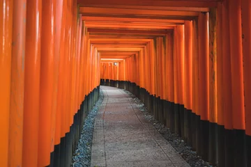 Gordijnen Beautiful Path of Red Tori Gates in Japan for a Tranquil Zen Feel © Ernest