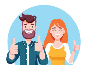 Flat design Smiling people showing ok sign with hands. Happy a woman demonstrate approval gesture. vector