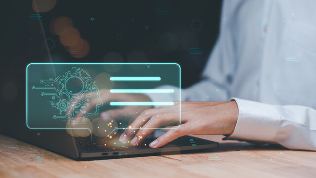 businessman using a laptop computer,Conversation in the chat box icon,social media creation ideas,Chatting and commenting with social networks ,response and chat customer service,online communication