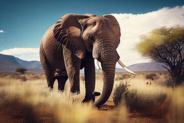 Fototapeta na wymiar elephant in a sunny field.generative ai