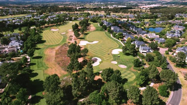 Aerial of Val de Via Golf Estate, overlooking Paarl Valley Mountains and Stellenbosch, near Cape Town, Western Cape, South Africa 4