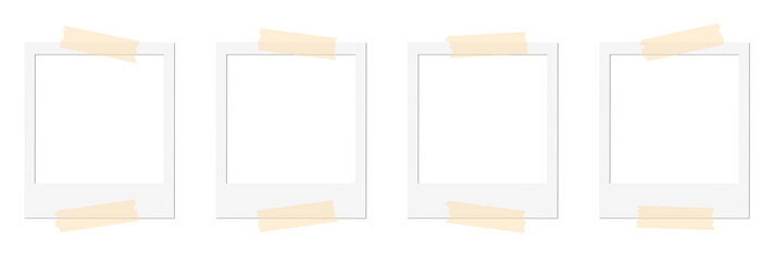 Isolated Blank White Polaroid Frames with Tape