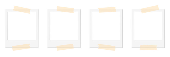 Isolated Blank White Polaroid Frames with Tape