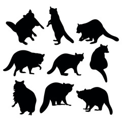 Raccoon silhouette set for cutting, stencil templates and decals