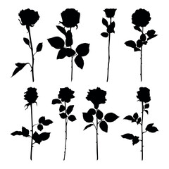 Roses silhouettes flower set stencil templates for design greeting card