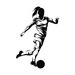 Silhouette woman soccer player vector illustration on white background.