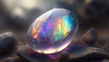 Opal, close up raw material mineral gemstone, idea for gemology and spiritual theme concept, Generative Ai