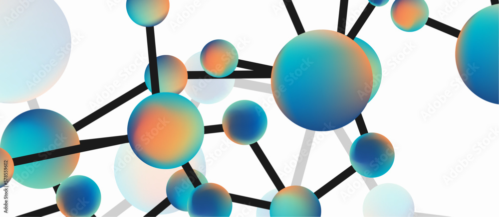 Aufkleber line points connections geometric landing page background. fluid circles and spheres with liquid gra