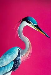 Funny adorable portrait headshot of cute heron bird. South American flying animal. Watercolor imitation illustration. AI generated vertical artistic poster.