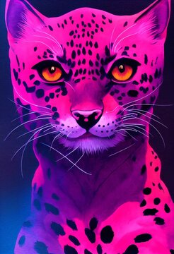 Funny adorable portrait headshot of cute kodkod. South American land animal standing facing front. Looking to camera. Watercolor imitation illustration. AI generated vertical artistic poster.