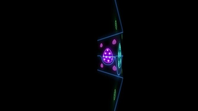 happy easter holiday in neon lights drawing lines style modern retro look on black background video rotation spin