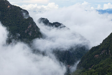 Top view Landscape of Morning Mist with Mountain Layer at Sapan nan thailand