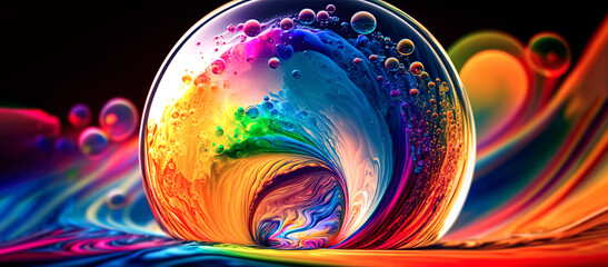 Swoosh of colors. Liquid colors swoosh in a transparent orb. spinning like a tsunami wave. generative AI. - obrazy, fototapety, plakaty