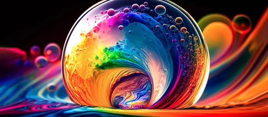 Keuken spatwand met foto Swoosh of colors. Liquid colors swoosh in a transparent orb. spinning like a tsunami wave. generative AI. © killykoon
