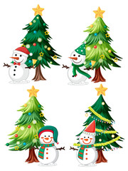 Set of snowman under Christmas tree isolated