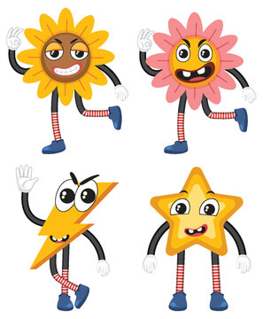 Set of cartoon with facial expression simple style