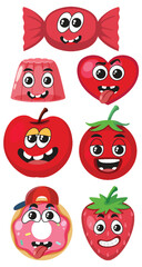 Set of red colour food