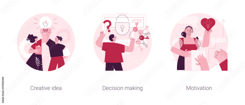 Poster problem solving skills abstract concept vector illustration set. creative idea, decision making and 