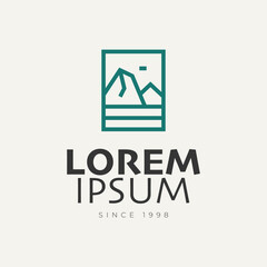 Monoline Rectangular Mountain Adventure Logo Template