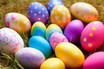 Fototapeta na wymiar Hunting for Easter Treasures: A Collection of Colorful Eggs