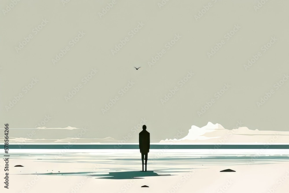 Aufkleber an image of a person standing alone on a beach gazing out at the horizon expressing a yearning for s