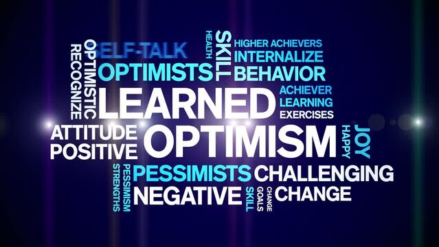 Learned Optimism animated tag word cloud;text design animation kinetic typography seamless loop.