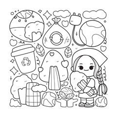 love earth ' earth day outline cartoon