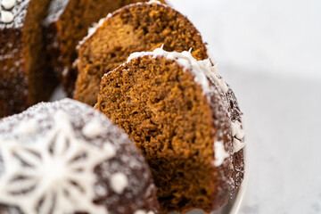 Gingerbread bundt cake with caramel filling
