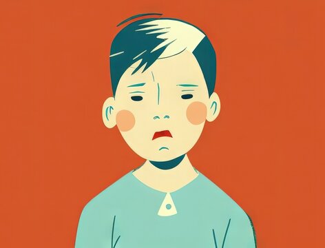 A young boy with a confused look of stereotyping on his face. Art concept. AI generation.