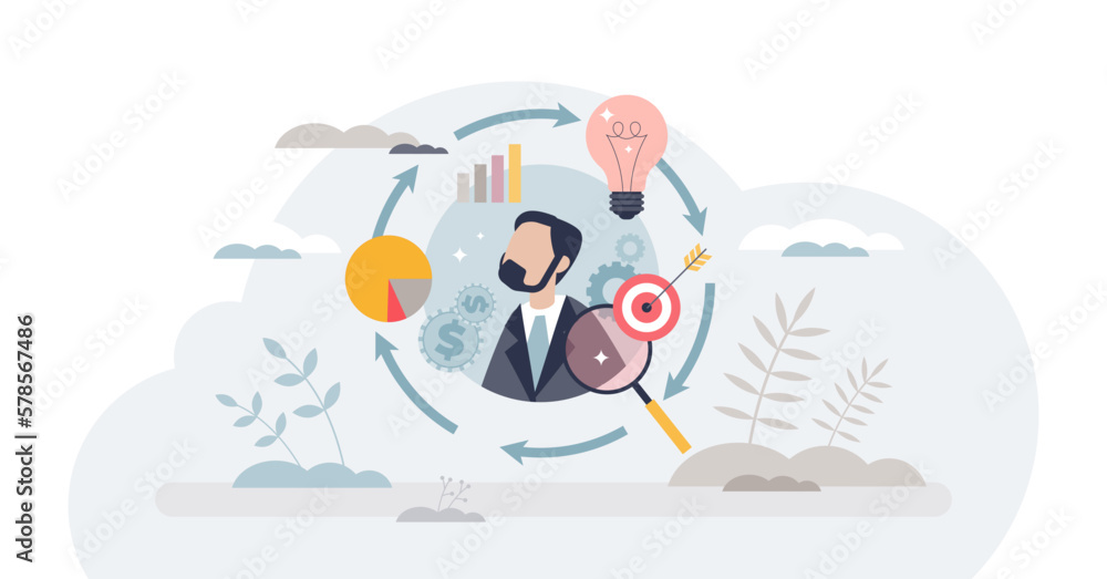 Poster performance management for manager with activity control tiny person concept, transparent background