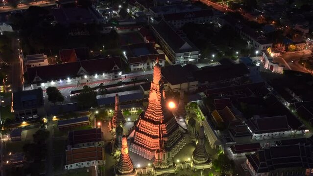 Wat Arun Temple Drone Footage