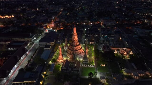 Wat Arun Temple Drone Footage