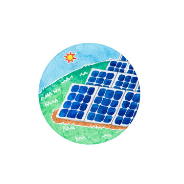 太陽光発電　エネルギー発電 アイコン　水彩 イラスト