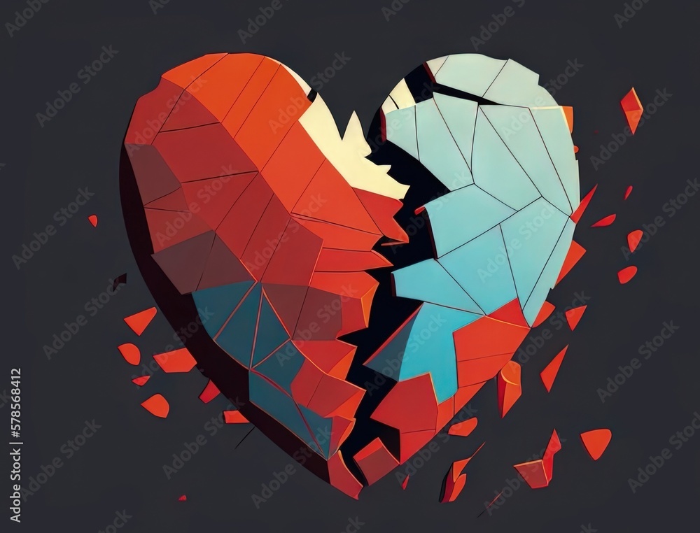 Poster a broken heart being pieced back together representing the process of recovering from envy. art conc